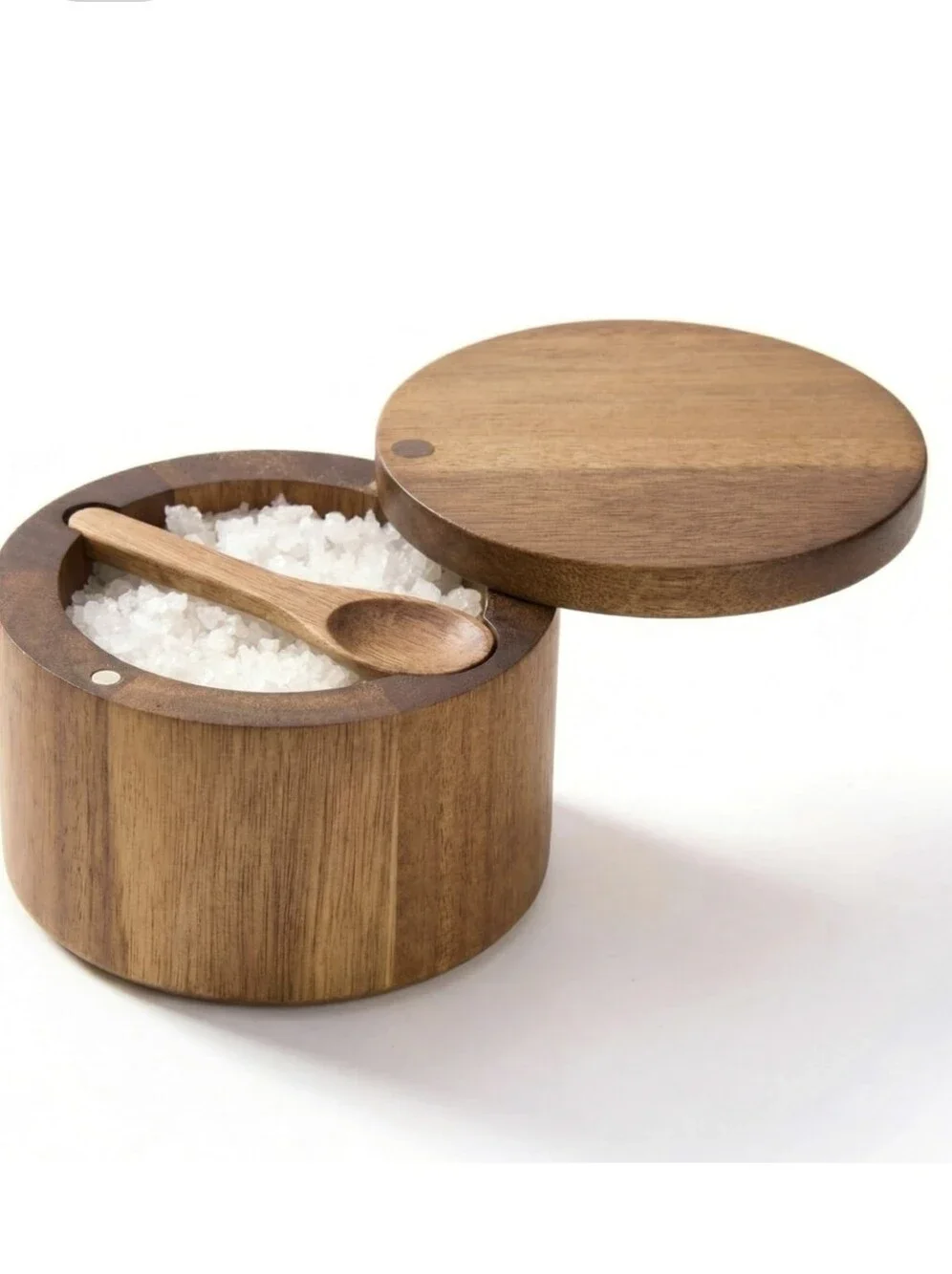 Acacia Wood Salt Cellar with Lid and Spoon